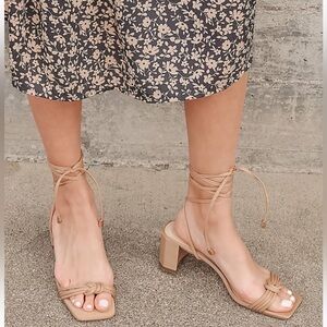 Lulus Jazey Medium Nude Lace-Up Block Heel‎ Summer Party Sandals Size 8